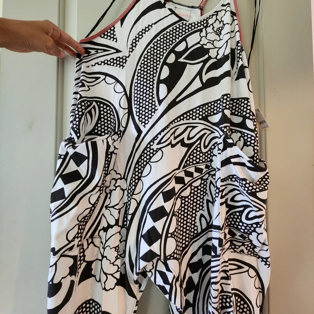 New FP Movement Free People Hot Shot Onesie S Padma Black Printed Combo Jumpsuit - Picture 15 of 16